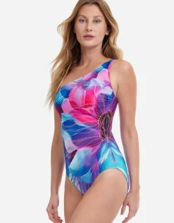 Golden Blossom One Shoulder Swimsuit - Multi