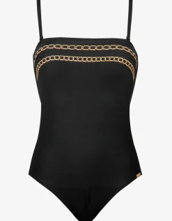 Golden Chain Bandeau Swimsuit - Black