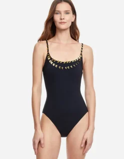 Golden Touch Round Neck Swimsuit - Black