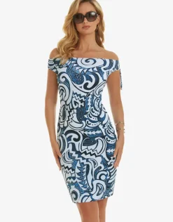 Graffiti Beach Dress - Blue and White