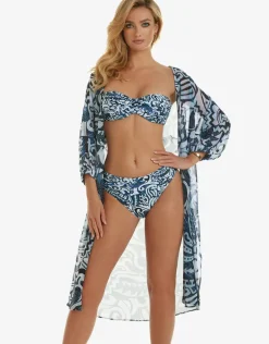 Graffiti Midi Length Beach Shirt - Blue and White