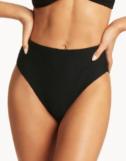 Honeycomb Retro High Waist Bikini Pant - Black