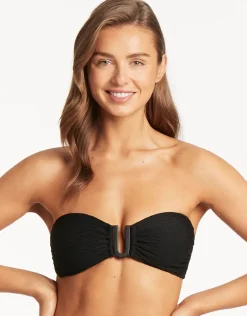 Honeycomb U Bar Bandeau Bikini Top - Black