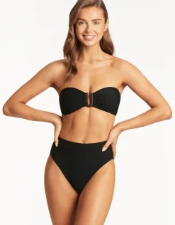 Honeycomb U Bar Bandeau Bikini Top - Black