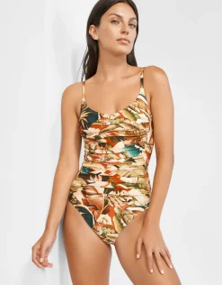 Hypnotic Ruched Underwired Swimsuit - Sepia Leaves