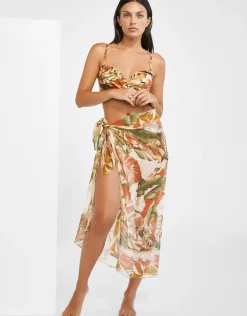 Hypnotic Silk Pareo - Sepia Leaves