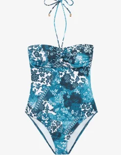 Indigo Patchwork Halter Bandeau Swimsuit