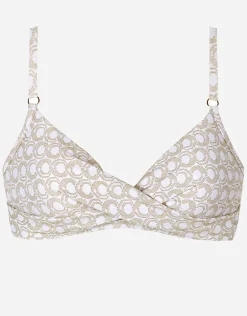 Indira Twist Front Bikini Top - White and Gold