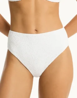 Interlace Retro High Waist Bikini Pant - White
