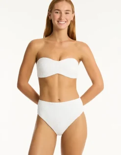 Interlace Retro High Waist Bikini Pant - White