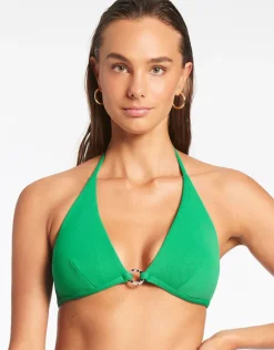 Isla Rib Halter Bikini Top - Green