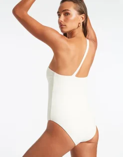 Isla Rib One Shoulder Swimsuit - Cream