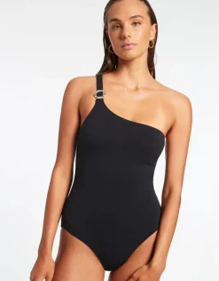 Isla Rib One Shoulder Swimsuit - Black