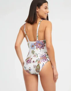 Jasmine Plunge Swimsuit - White Floral