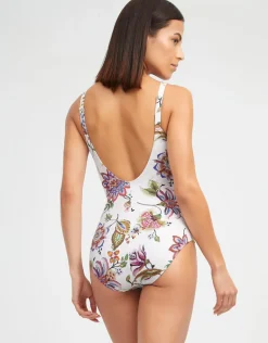 Jasmine Shaped Neck Swimsuit - White Floral