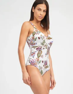 Jasmine Shaped Neck Swimsuit - White Floral