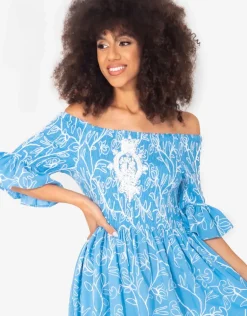 Jessica Off the Shoulder Dress - Mid Blue