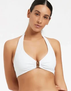 Jetset D DD U Trim Halter Bikini Top - White