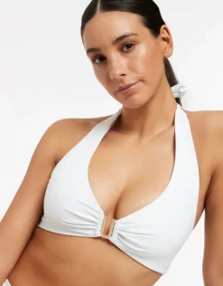 Jetset D DD U Trim Halter Bikini Top - White