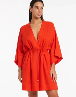 Jetset Gathered Front Kaftan - Fiamma Red