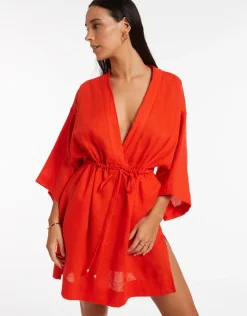 Jetset Gathered Front Kaftan - Fiamma Red