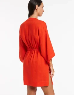 Jetset Gathered Front Kaftan - Fiamma Red