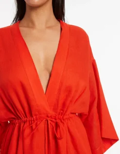 Jetset Gathered Front Kaftan - Fiamma Red