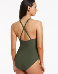 Jetset Twist Front Crossback Swimsuit - Olive