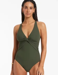 Jetset Twist Front Crossback Swimsuit - Olive