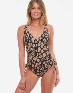 Jungle Queen V Neck Swimsuit - Brown/Black