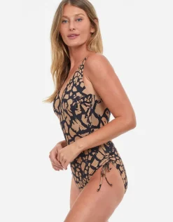 Jungle Queen V Neck Swimsuit - Brown/Black
