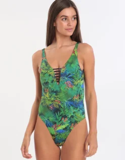 Junglepalm Miller Ladder Front Swimsuit - Green