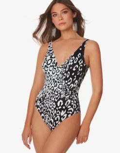 Kalina Wrap Swimsuit - Black and White