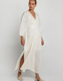 Lefkada Kimono Sleeve Maxi Kaftan - Natural and Champagne