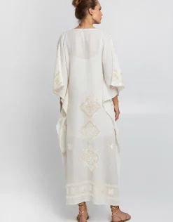 Lefkada Kimono Sleeve Maxi Kaftan - Natural and Champagne