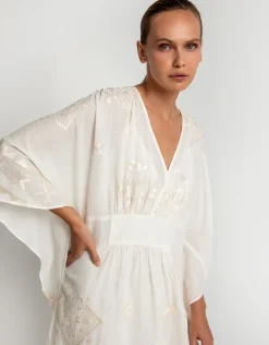 Lefkada Kimono Sleeve Maxi Kaftan - Natural and Champagne