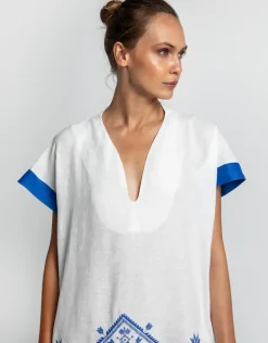 Lefkada Midi Kaftan Tunic - White and Blue