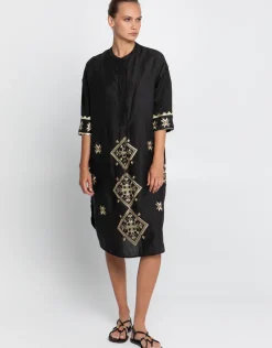 Lefkada Midi Shirt Dress - Black and Gold