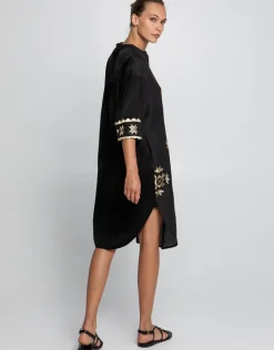 Lefkada Midi Shirt Dress - Black and Gold