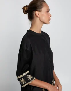 Lefkada Midi Shirt Dress - Black and Gold