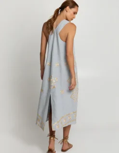 Lefkada Sleeveless Midi Dress - Light Grey and Gold
