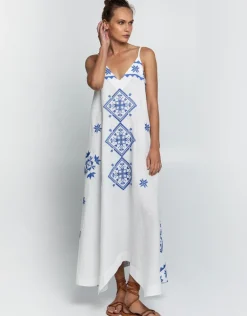 Lefkada Strappy Maxi Dress - White and Blue