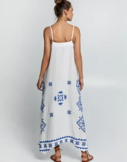 Lefkada Strappy Maxi Dress - White and Blue