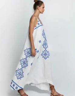 Lefkada Strappy Maxi Dress - White and Blue