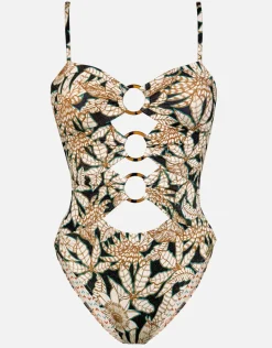 Les Cotes Ring Front Swimsuit - Black Sepia