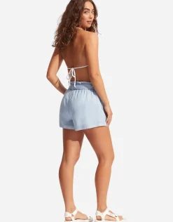 Linen Paper Bag Short - Powder Blue