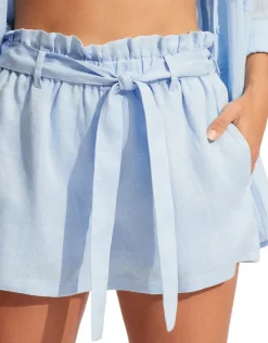 Linen Paper Bag Short - Powder Blue