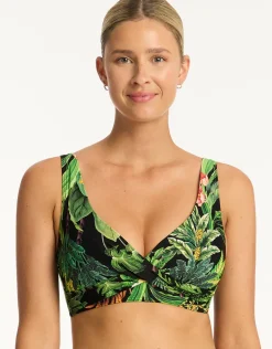 Lotus Cross Front Multi-fit Bikini Top - Black