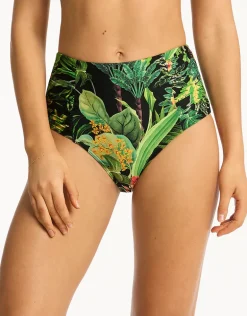 Lotus High Waist Gathered Side Bikini Pant - Black