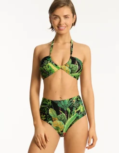 Lotus High Waist Gathered Side Bikini Pant - Black